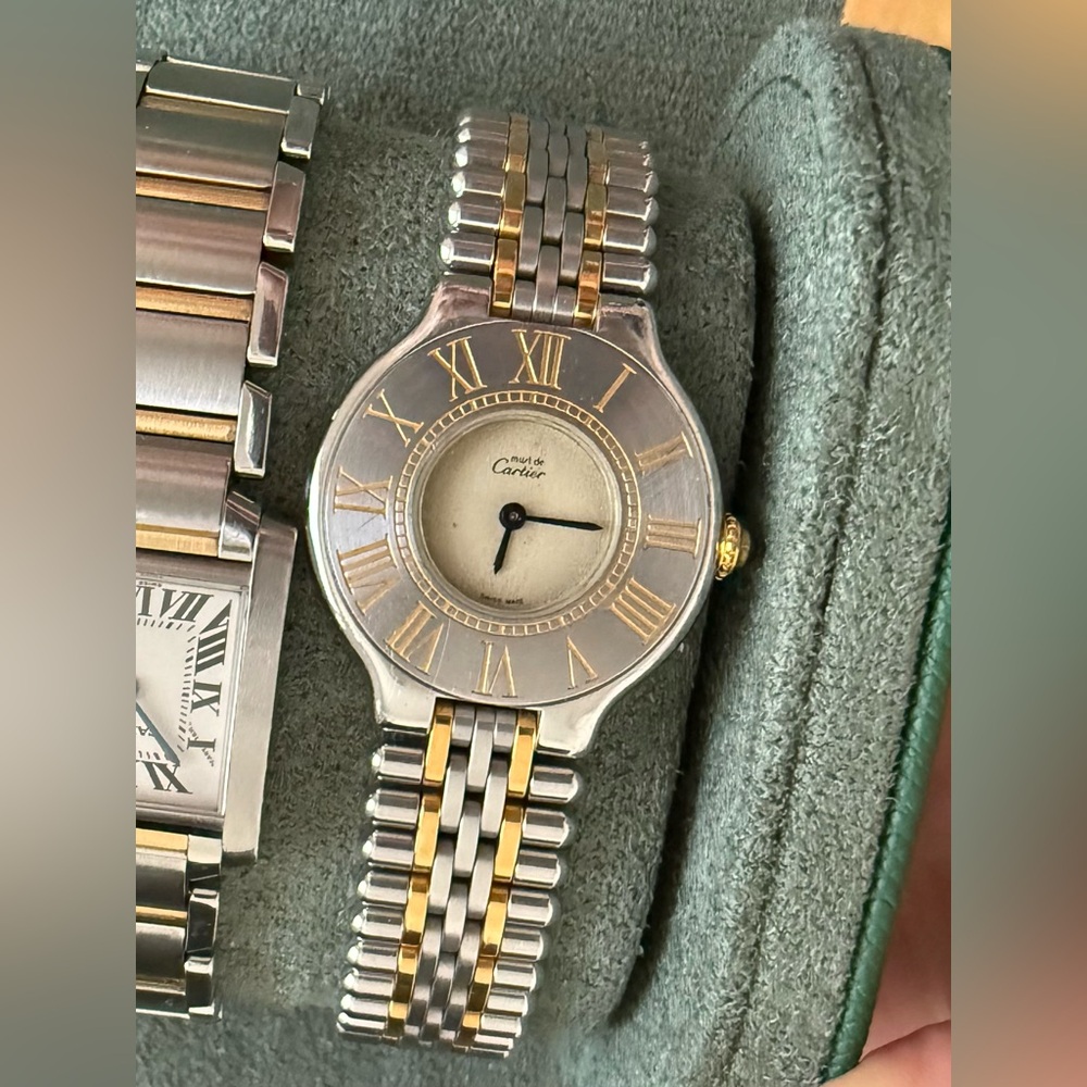 Cartier watch, Roman Bezel, Ivory Dial, bullet strap, Must de Cartier - Picture 6 of 12